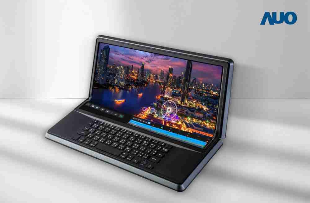 巨星国际14.6吋Micro LED折迭显示屏幕，，，，搭配半径4mm的弯折绞炼，，以及高画素、、高亮度、、、、高对比度的显示技术特点，，，，即便在大视角下仍保有绝佳色相与亮度